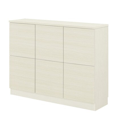 A thin square cabinet with a beautiful wood grain pattern and 3 rows of doors (112cm wide, gloss finish, WW)