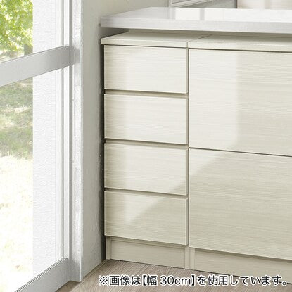 A thin square cabinet with a beautiful wood grain pattern and drawers (width 31cm, gloss finish WW)