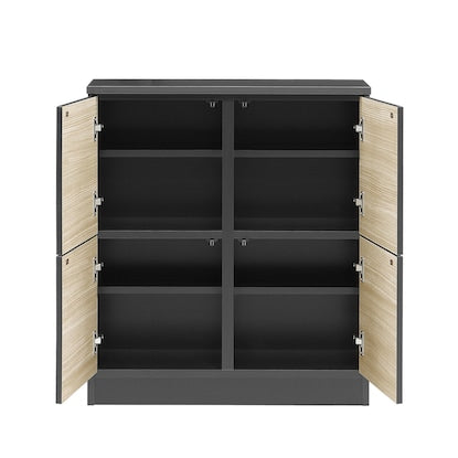 A thin square cabinet with beautiful wood grain pattern and two rows of doors (75cm wide, NGY)