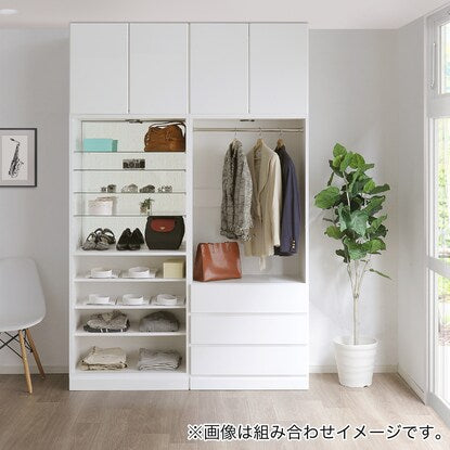 Illuminated wardrobe with glass shelves (57.5cm wide, white)