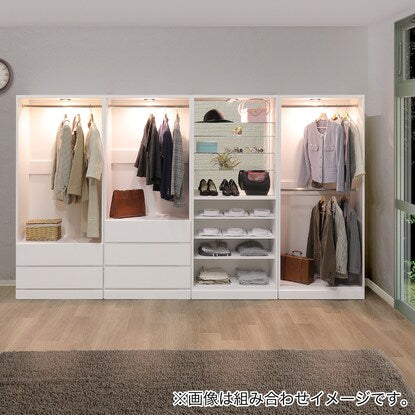 Illuminated wardrobe with glass shelves (57.5cm wide, white)