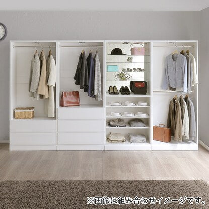 Illuminated wardrobe with glass shelves (57.5cm wide, white)