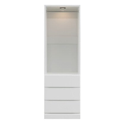 Illuminated wardrobe with hangers and 3 drawers (width 57.5cm WH)