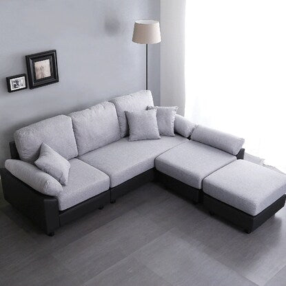 PVC x fabric covered 5-seater corner couch sofa (GY/BK)