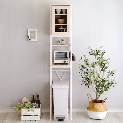 Natural-style trash can rack, space-saving type (WW)