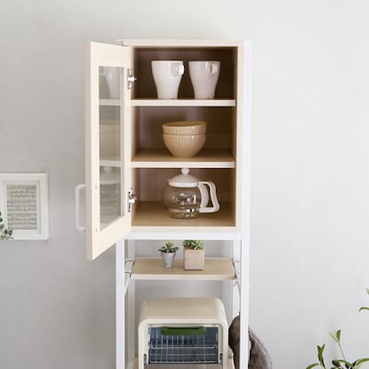 Natural-style trash can rack, space-saving type (WW)