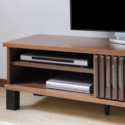 A TV stand featuring natural wood decorations (150cm wide WAL)