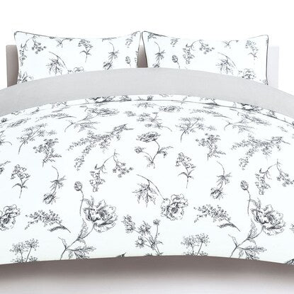 Single Duvet Cover (Floral Line Art Pattern, White, S)