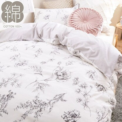 Semi-double duvet cover (floral line art pattern, white, SD)