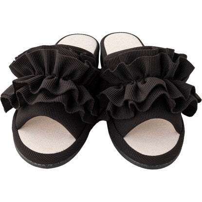 Heeled slippers (ruffle M BK nHL01)