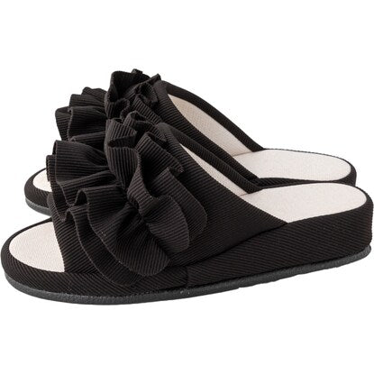 Heeled slippers (ruffle M BK nHL01)