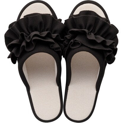 Heeled slippers (ruffle M BK nHL01)