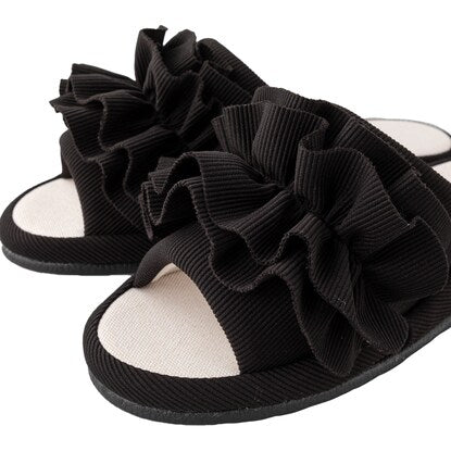 Heeled slippers (ruffle M BK nHL01)