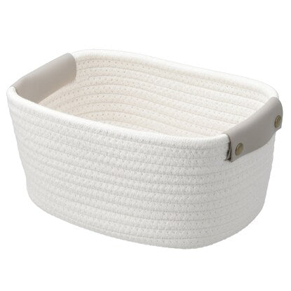 Hand-knitted cotton basket, quarter size, white