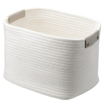 Hand-woven cotton basket, regular size, white