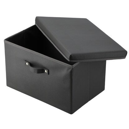 Synthetic leather storage box with lid (Middle gray NT232)