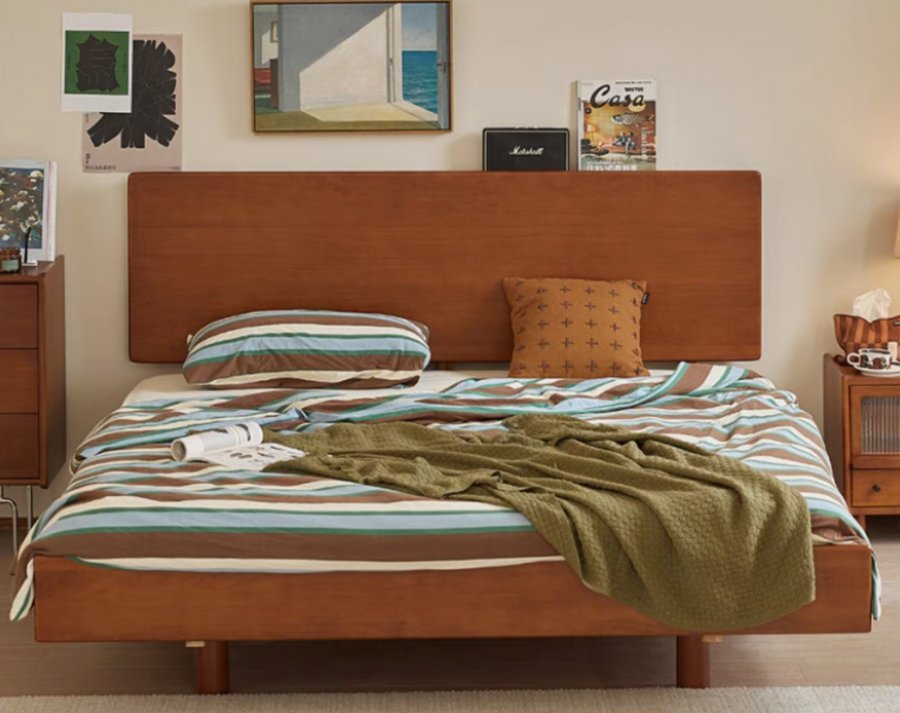 Boxwood simple bed with natural wood headboard