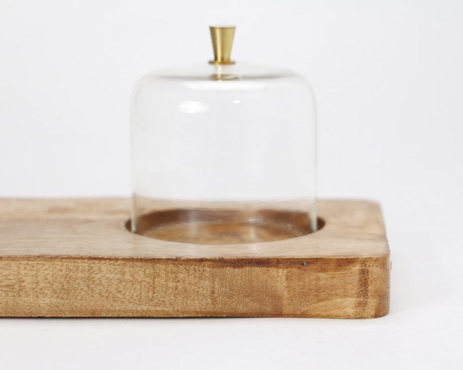 Glass Dome With Wood Plate S