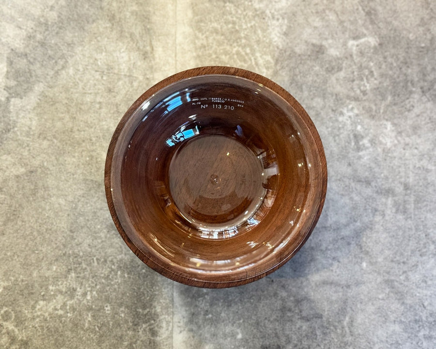 VINTAGE WOODEN BOWL WITH GLASS