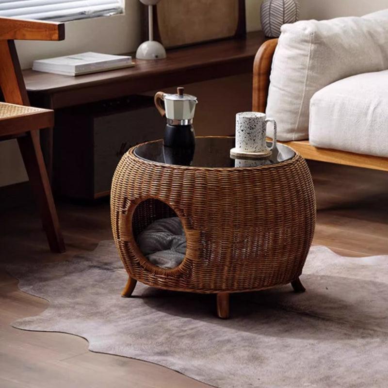 Rattan cat house side table