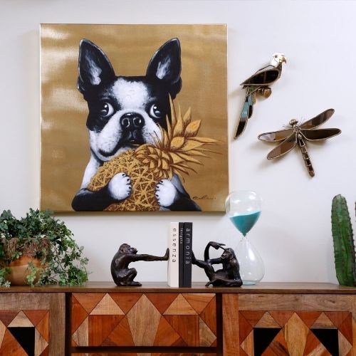 60442 Picture Touched Dog with Pineapple 80×80cm