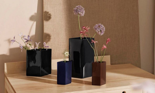 Ruutu セラミックフラワーベース 18cm ダークブルー