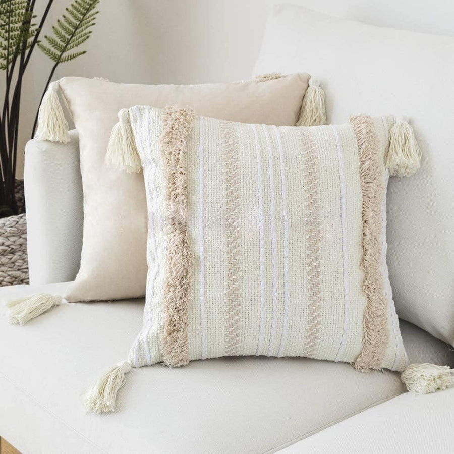 Perle Fringe Moroccan Cushion Cover [45cm] White