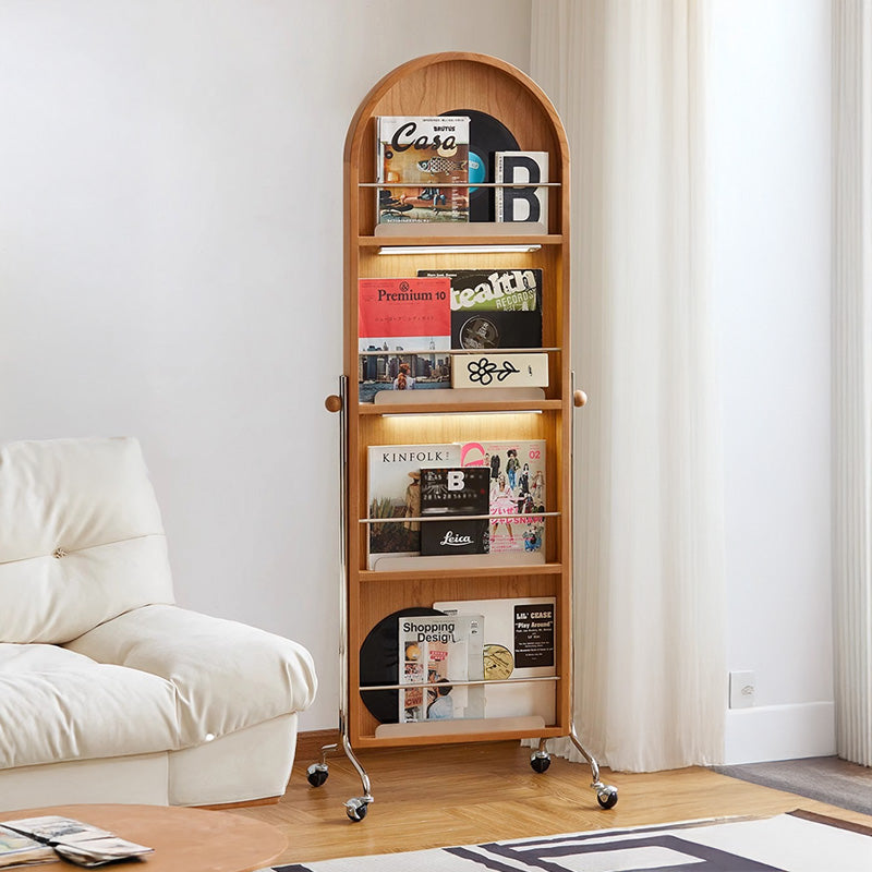 Cherry wood standing mirror with magazine rack