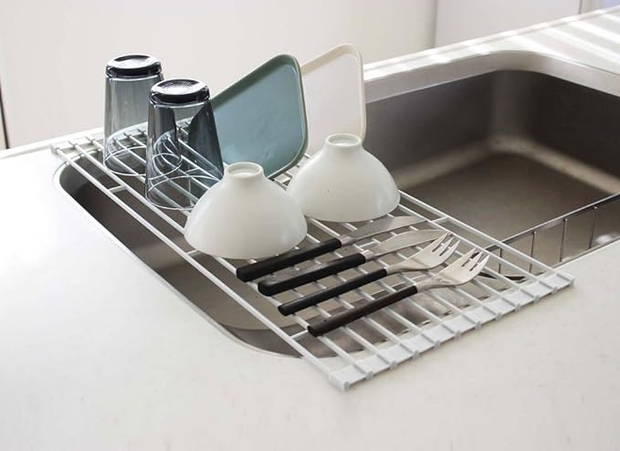 PLATE Folding Dish Drainer, S, White, Kitchen, Rolls up for slim storage