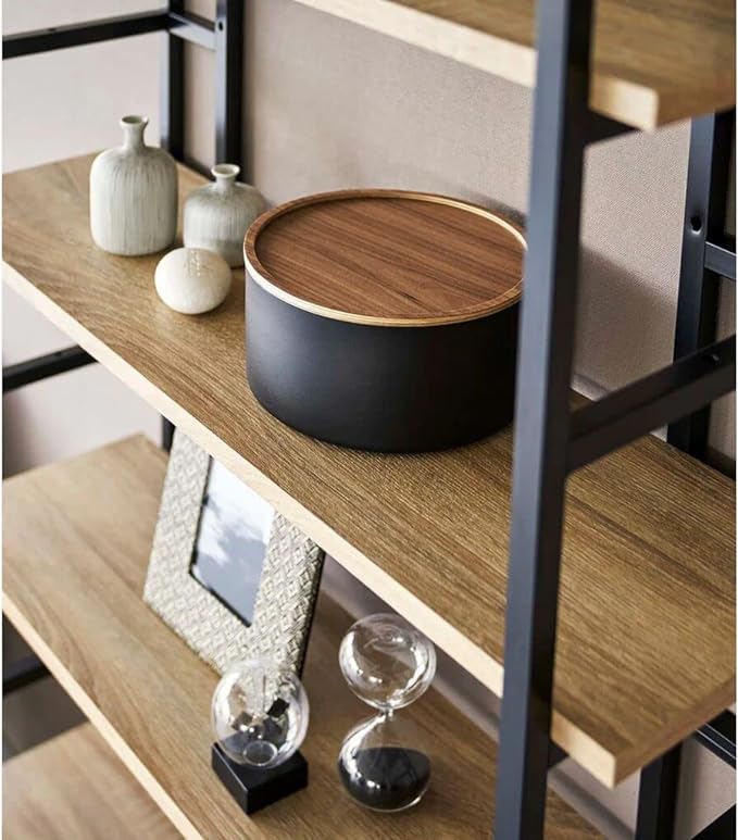 RIN Storage Case with Lid, Round, Deep, Brown, Lid Becomes a Tray, Storage Box