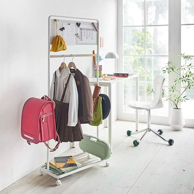 tower Kids Hanger Rack with Panel, White, Easy to see timetable on panel, Kids storage, School preparation, Coat hanger