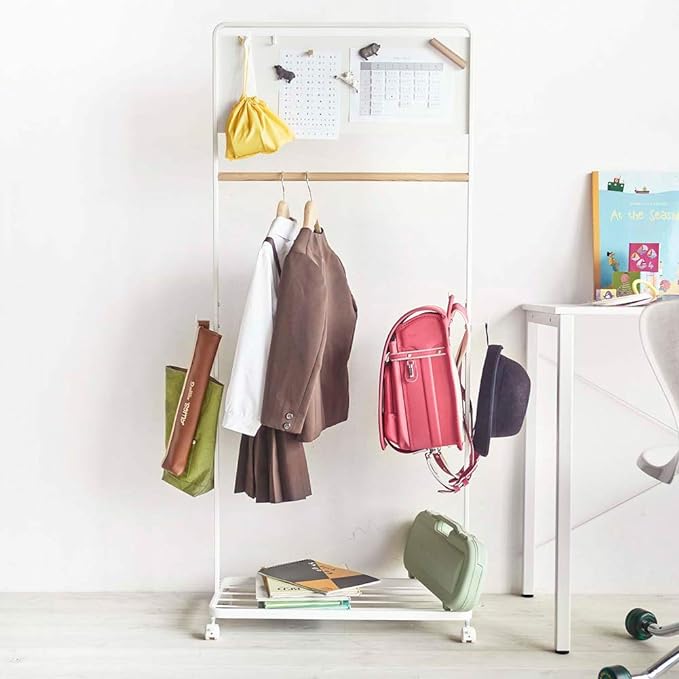 tower Kids Hanger Rack with Panel, White, Easy to see timetable on panel, Kids storage, School preparation, Coat hanger