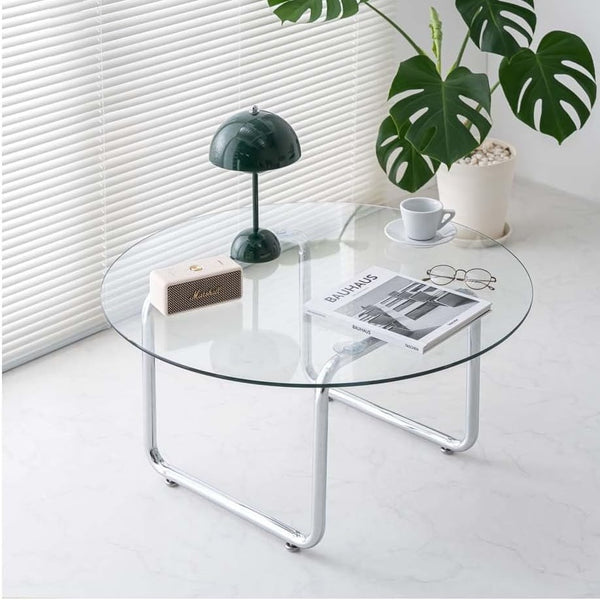 Glass table, low table [width 80cm]