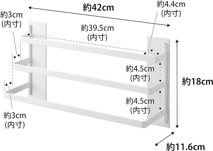 tower 洗濯機前 マグネットタオルハンガー 3連 ホワイト タオル掛け フック付き 簡単取付