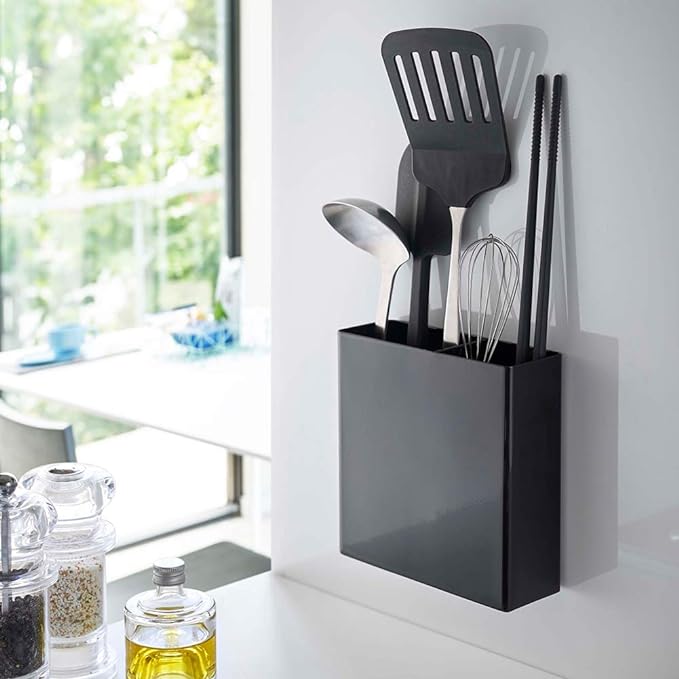 tower magnetic kitchen tool stand, black, floating storage, easy installation