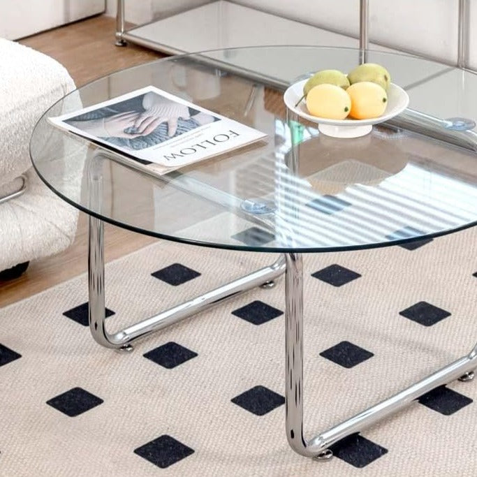 Glass table, low table [width 80cm]