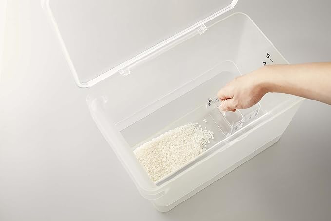 PLATE Rice Container, Airtight, Under-Sink Rice Container, 5kg, Measuring Cup Included, Clear