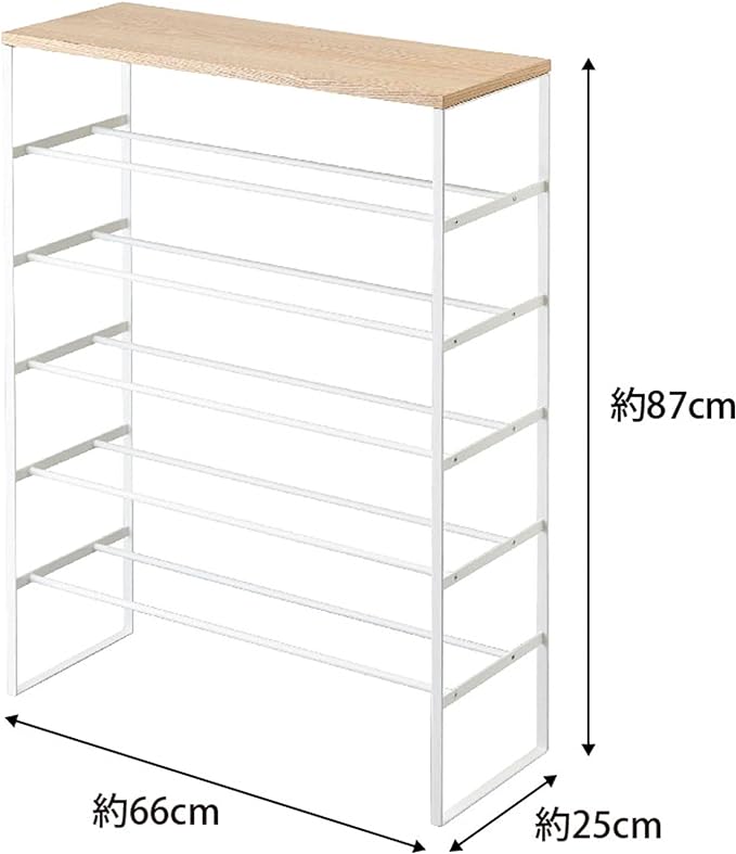 Tower Shoe Rack with Top, 6 Tiers, White, Shoe Cabinet, Shoe Storage, Hooks Included