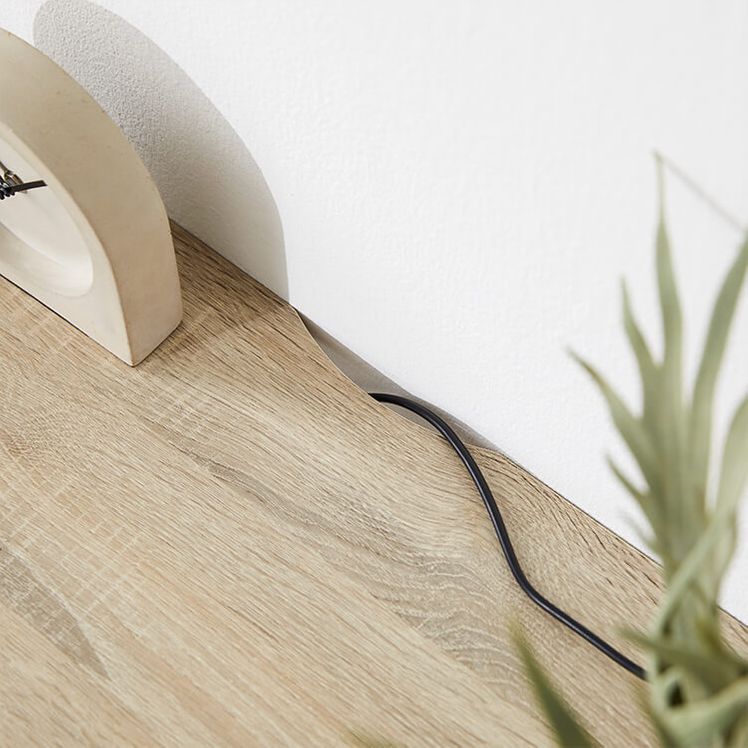 Computer desk with power strip storage, wooden, steel legs, vintage style