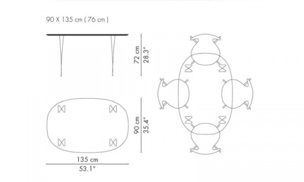 Super Oval Table B611 W135 x D90cm White