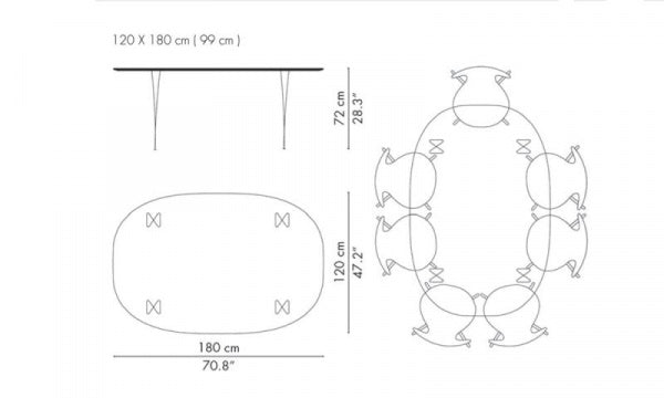 Super Oval Table B613 W180×D120cm Walnut