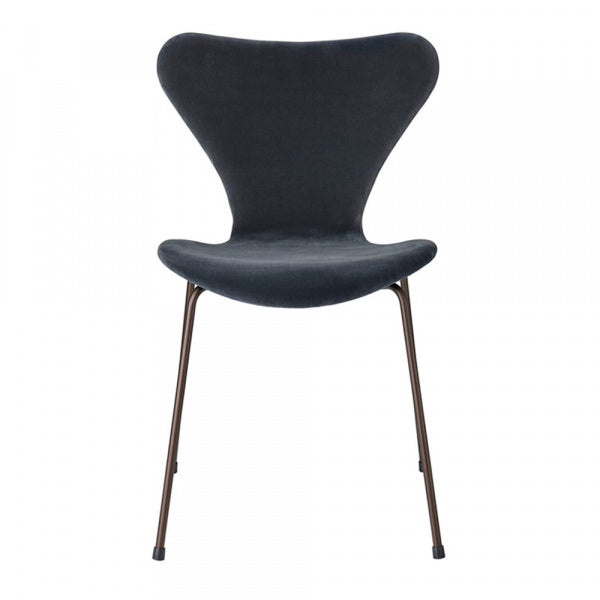 Seven Chair 3107 Fully padded Velvet Belfast 143 Grey-blue Brown-bronze legs