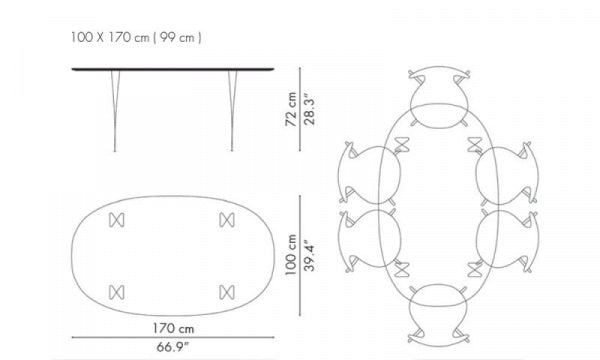 Super Oval Table B616 W170×D100cm Gray Ephesus