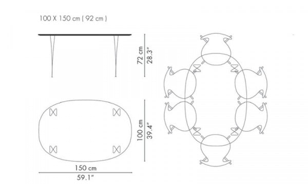 Super Oval Table B612 W150×D100cm Walnut