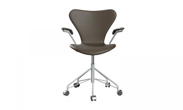 Seven Chair 3217 Fully Upholstered Essential Leather Stone with Arms and Casters