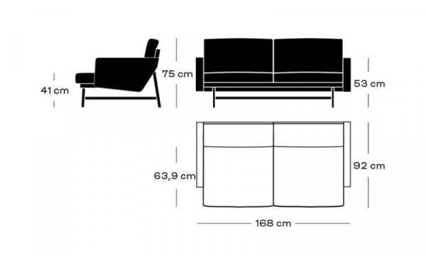 LISSONI SOFA 2-seater PL112S Sunniva153, Sand/Light Gray with Brown Bronze Legs