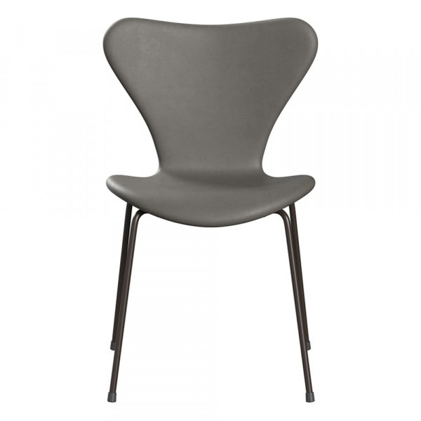 Seven Chair 3107 Fully Upholstered Essential Leather Lava Brown Bronze Legs