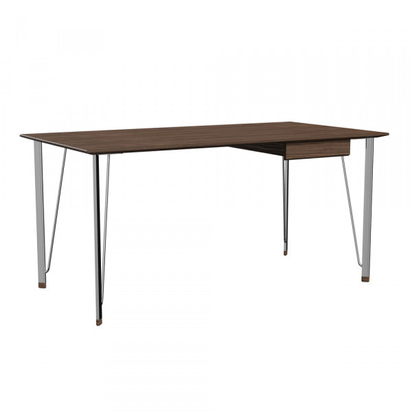 FH3605 Desk with Drawer, Walnut with Chrome Legs