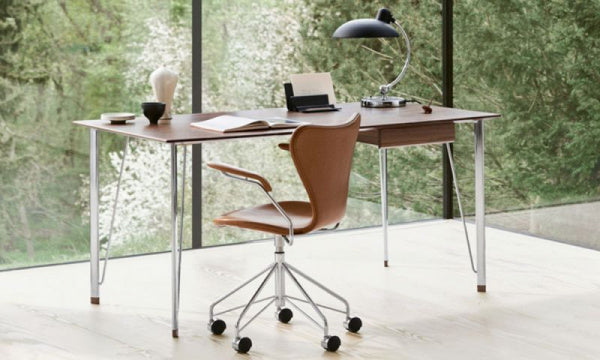 FH3605 Desk with Drawer, Walnut with Chrome Legs