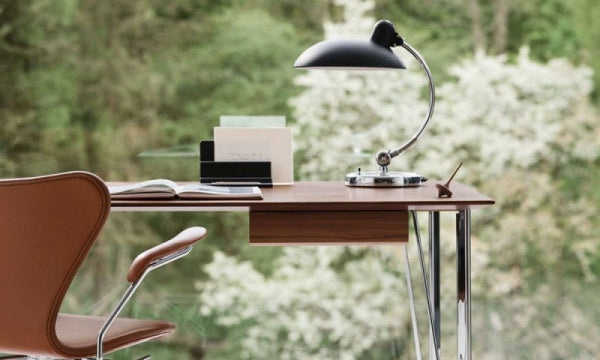 FH3605 Desk with Drawer, Walnut with Chrome Legs